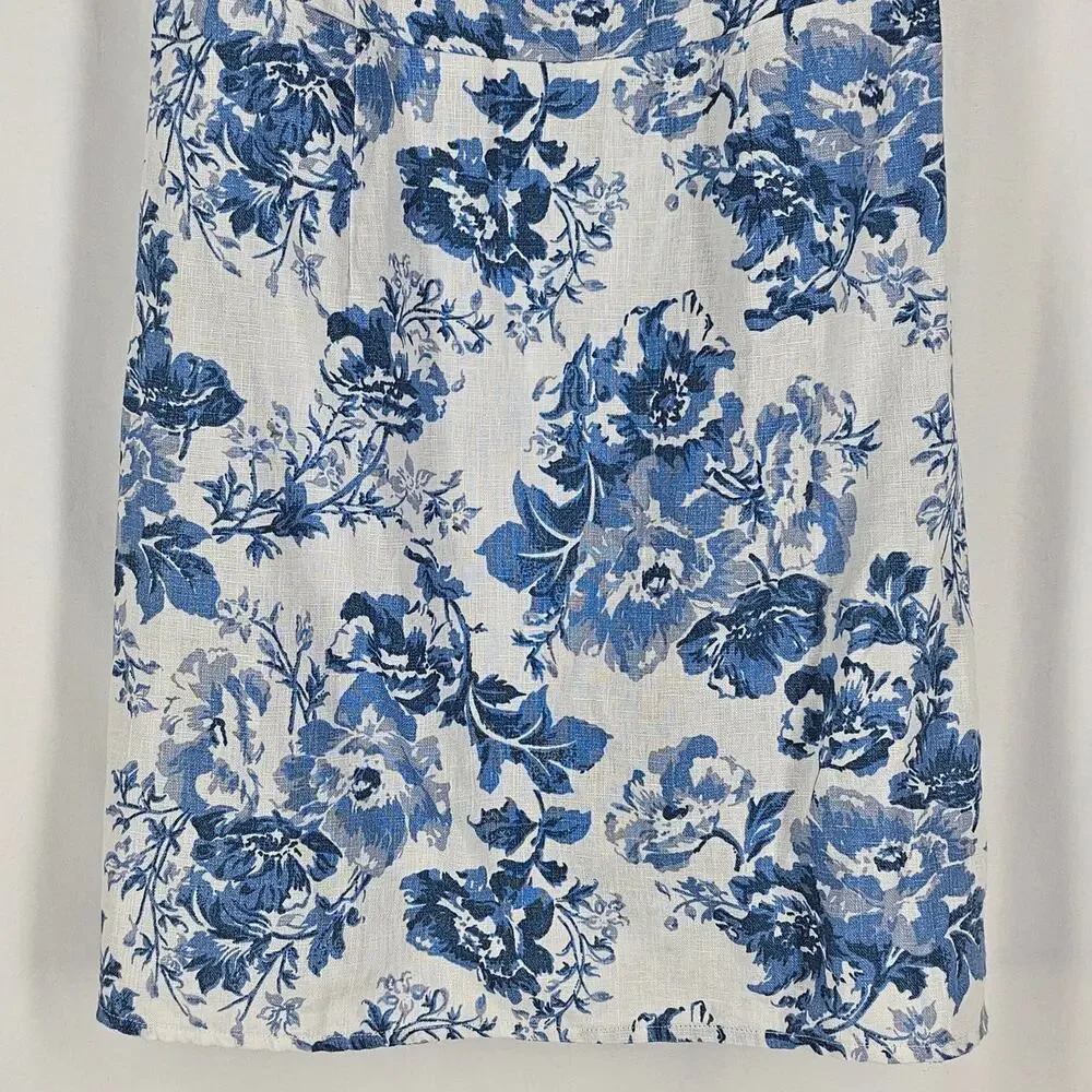 REFORMATION WOMEN'S BLUE FLORAL SUMMER DRESS – SIZE 4, 100% LINEN